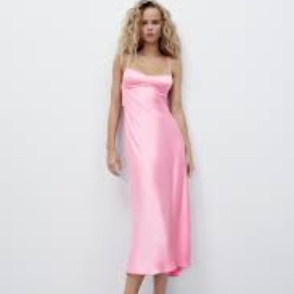 ZARA pink cut out satin dress size small